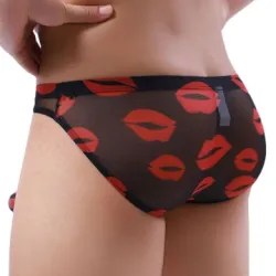 MenSexyWear Slip Trompe Kiss Lips Noir